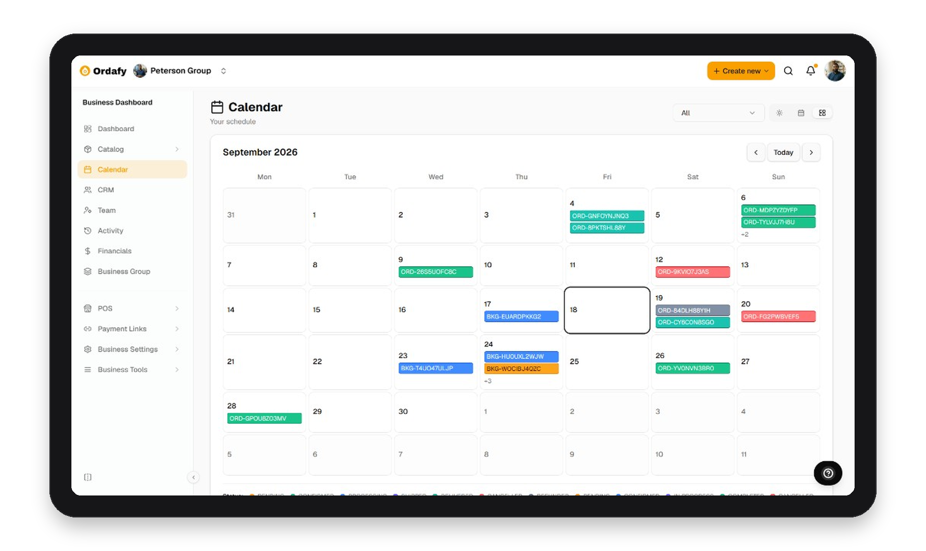 Orders and bookings on one calendar