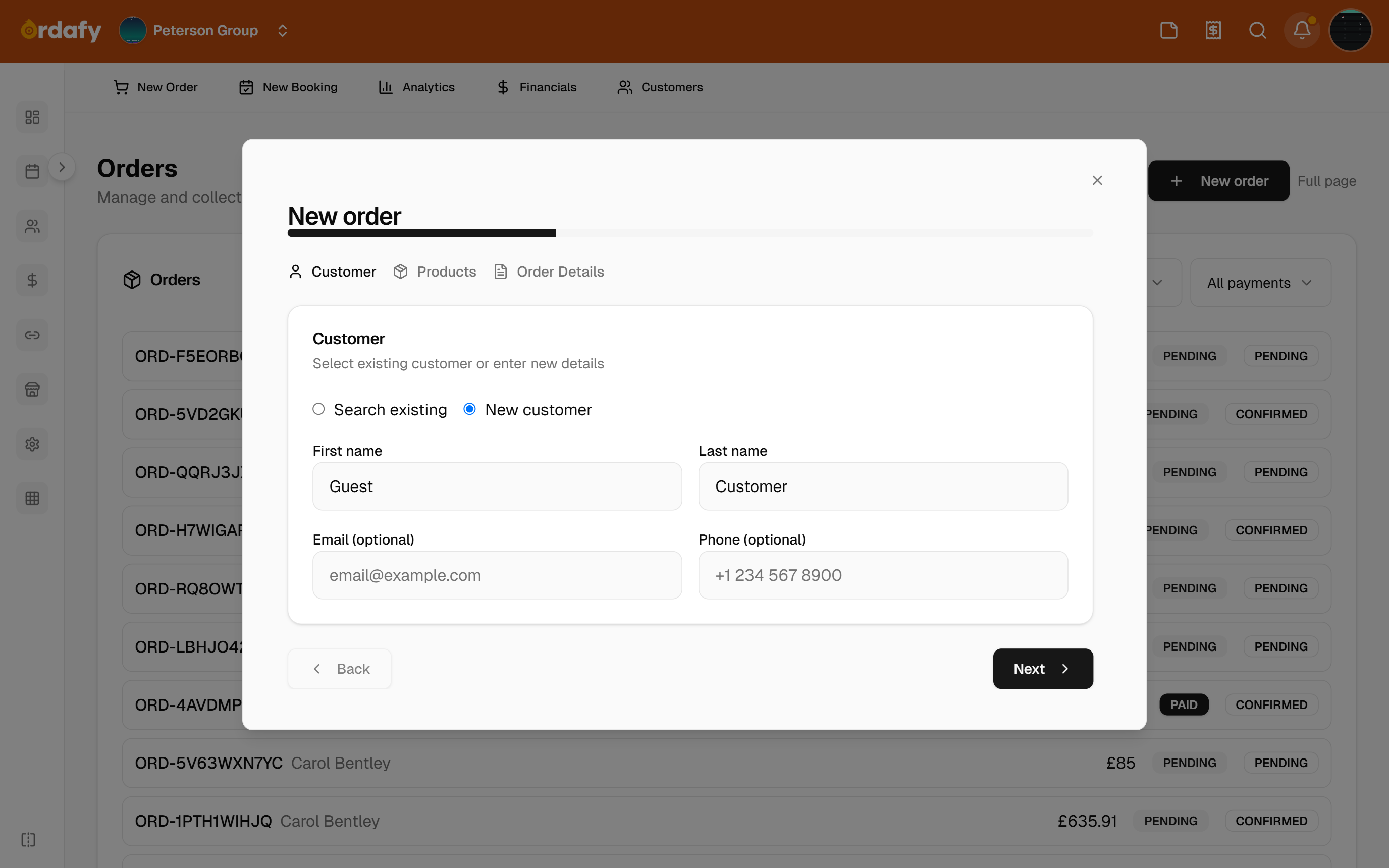 Product orders and catalog