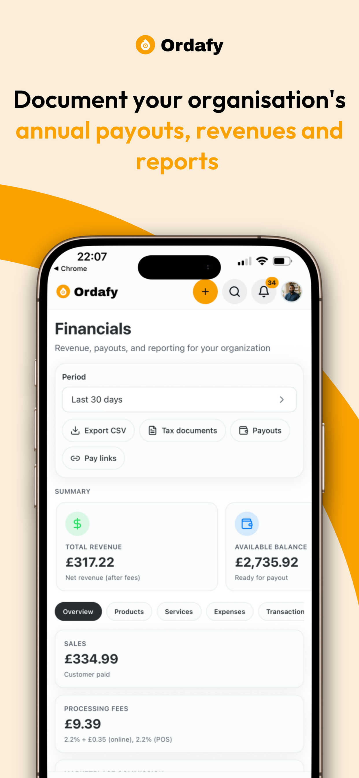 Financials on Ordafy Business